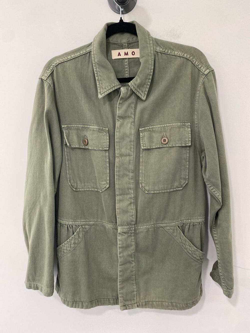 AMO Shirt Jacket Green Cotton Blend Peplum Back Size S